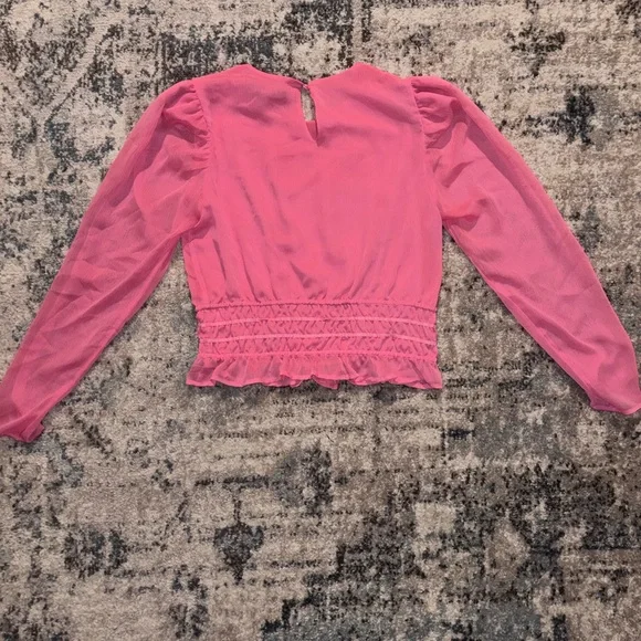 Express Vibrant Pink Sheer Cropped Blouse - Picture 3 of 3